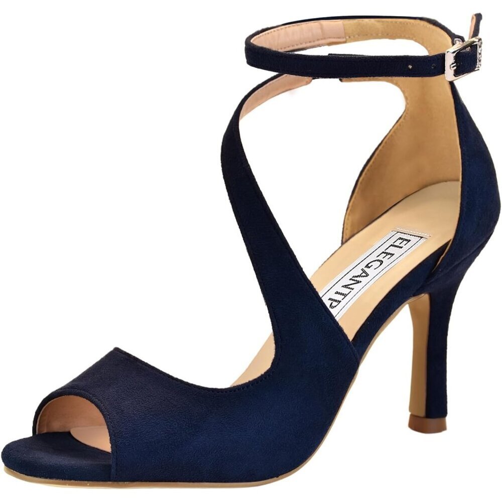 Elegantpark Women Blue Satin Cross Strappy Peep Toe High Heels Sandals Shoes